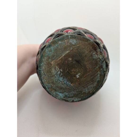 Vintage India Ruby Red Bubble Glass Jar With Lid Apothecary Moroccan Style - Picture 3 of 6